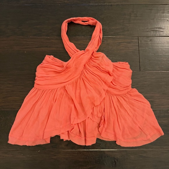 NWT Free People Chrissy Cross Halter Tank Burnt Coral Small - Picture 3 of 5
